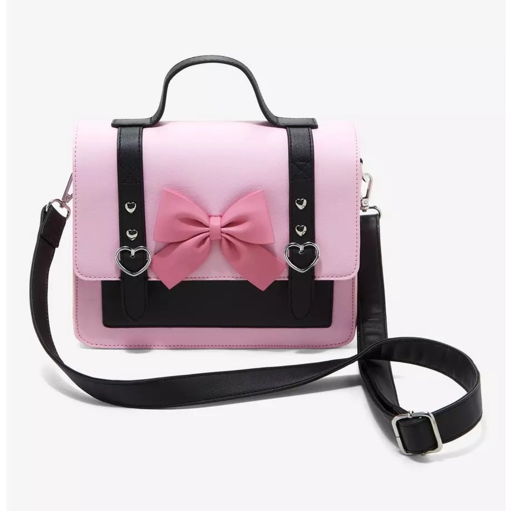 Pink & Black Heart Buckle Crossbody Bag from Hot Topic